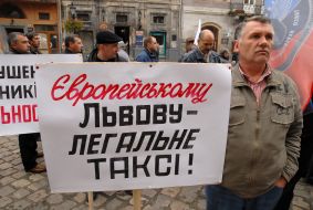 The action of protest of taxi-drivers in Lvov