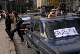 The action of protest of taxi-drivers in Lvov
