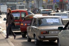 The action of protest of taxi-drivers in Lvov