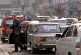 The action of protest of taxi-drivers in Lvov
