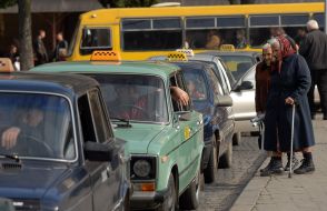 The action of protest of taxi-drivers in Lvov