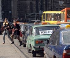 The action of protest of taxi-drivers in Lvov
