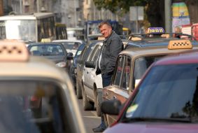 The action of protest of taxi-drivers in Lvov