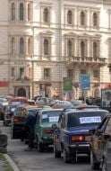 The action of protest of taxi-drivers in Lvov