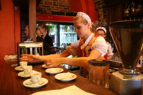 A waitress in a cafe