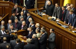 The members of faction of BYUT lock the tribune and presidium of parliament