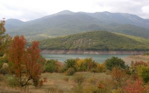 Yellowed trees on the mountain Chatir-Dag