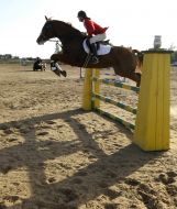 A competitioner overcomes the obstacle