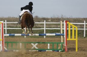 A competitioner overcomes the obstacle