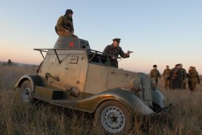 Participants of reconstruction of fights on bronevik