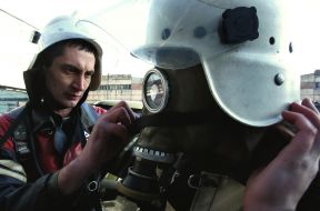Ministry measures emergency worker puts on gas-mask