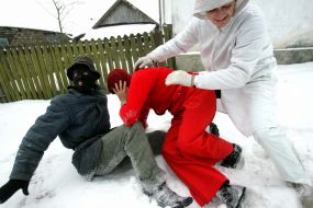 Young people in fairy-tales heroes’ suits have fun