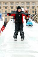 Children having fun in an icy town