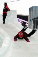 Children having fun in an icy town