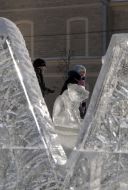 Children having fun in an icy town