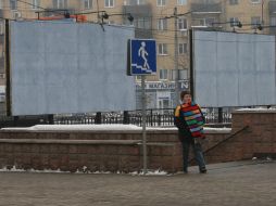 Empty sandwich-boards in Donetsk