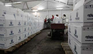 Boxes with the bottles of cognac