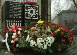 Flowers near Holocaust victims monument