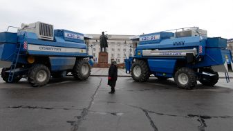 Combines near building of Kherson regional administration