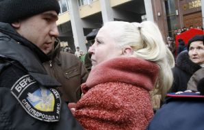 ”Berkut” special division fighter hinders to blocking motion