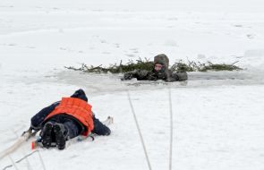 Ministry measures emergency rescuer in Lvov region demonstrates adopting the rescue of man