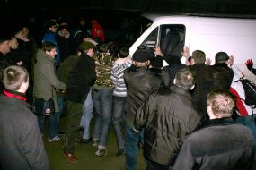 Supporters of civil party ”Porа” push a car