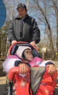 The zoo worker with a chimpanzee