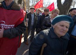 Participants of the mass meeting ”NATO - no!”
