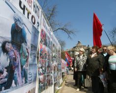Participants of the mass meeting ”NATO - no!”