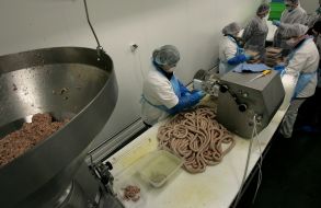Workers of meat-processing enterprise