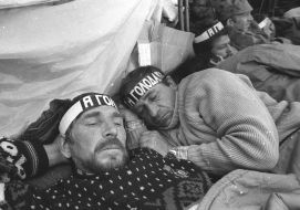 People from Chernobyl during starvation at the walls of Ukrainian Parliament