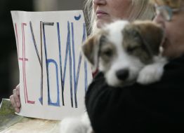 A man holds a puppy