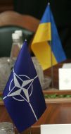 NATO flag of and Ukraine State flag