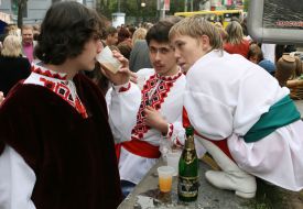 Young people drink champagne