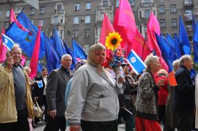 Participants of festive demonstration