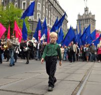 Participants of festive demonstration