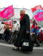 Participants of festive demonstration