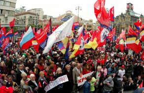 Participants of festive demonstration