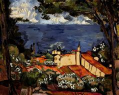 Репродукція з використанням сиру картини Поля Сезанна «Естак з червоними дахами»