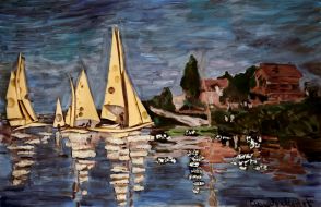 Репродукція з використанням сиру картини Клода Моне «Регата в Аржантеї»