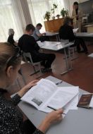 A schoolgirl examines tests