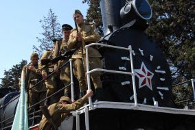 Young people in the form of soldier times of Great patriotic war
