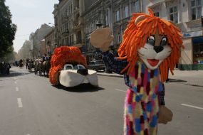 Festive parade participant