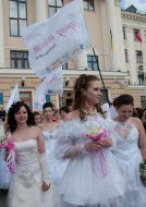 Brides parade in Zaporozhia
