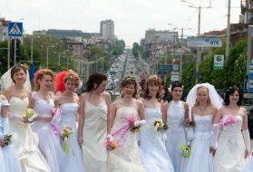 Brides parade in Zaporozhia