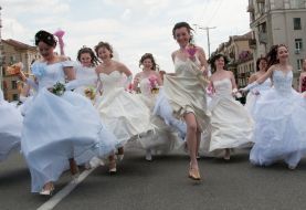 Brides parade in Zaporozhia