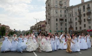 Brides parade in Zaporozhia