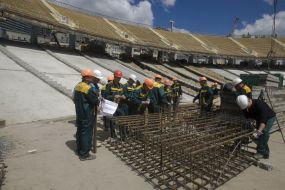 Builders work on ”Olympiyskiy” stadium