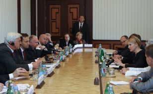 Yuliya Timoshenko, Frank-Walter Steinmeier and Rodoslav Sikorskiy