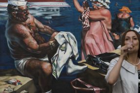 Visitor of pictures exhibition